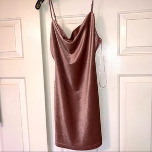pink velvet mini dress w/ cowl neck